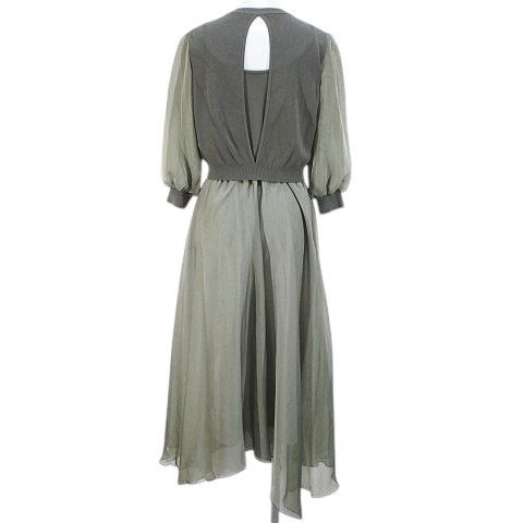 ダイアグラム Diagram セットアップ 七分袖 ニット カットソー ロング丈 フ スカート 36 緑系 カーキ 切替 裏地