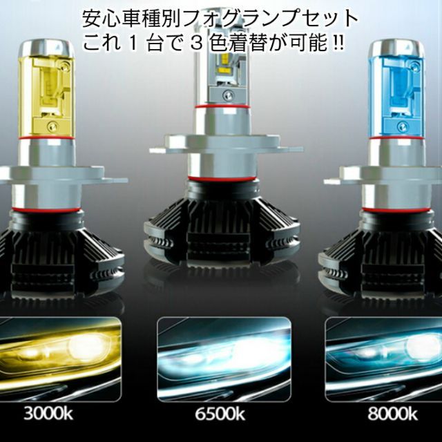 LEDフォグランプイエロー ブルー ホワイト 3色着替可能 車種別設定 簡単取付 クラス最強12000LM 車検対応6500k 8000LM超え
