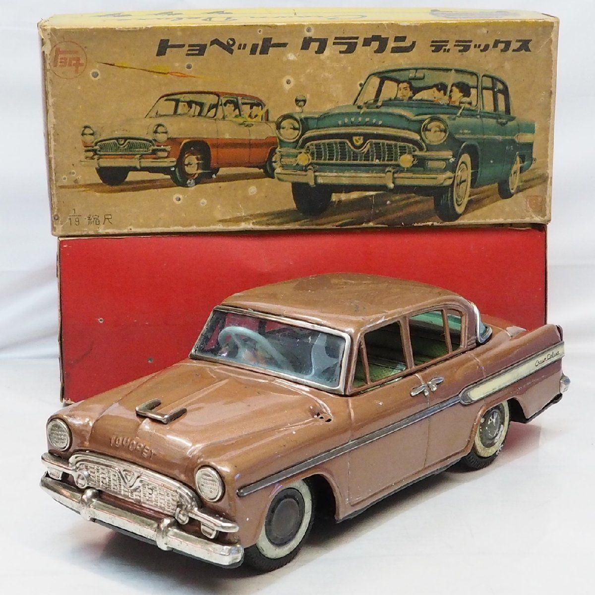 萬代屋【TOYOPET CROWN DELUXEトヨペット クラウン デラックス赤ミラー無】ブリキtin toy car自動車□BC  BANDAI赤箱バンダイ【箱付】0374 - メルカリ