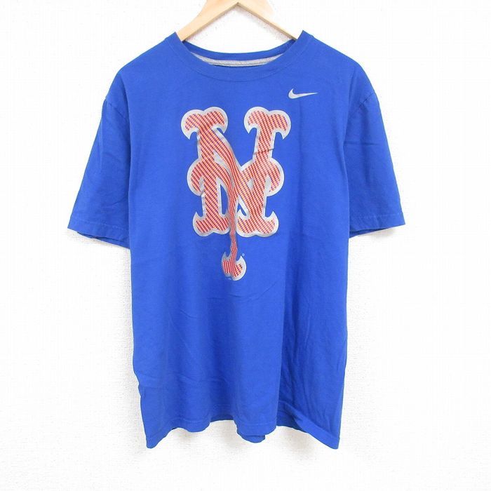 XL/古着 ナイキ NIKE 半袖 ブランド Tシャツ メンズ MLB ニューヨークヤンキース 大きいサイズ クルーネック 青 ブルー メジャーリーグ ベ