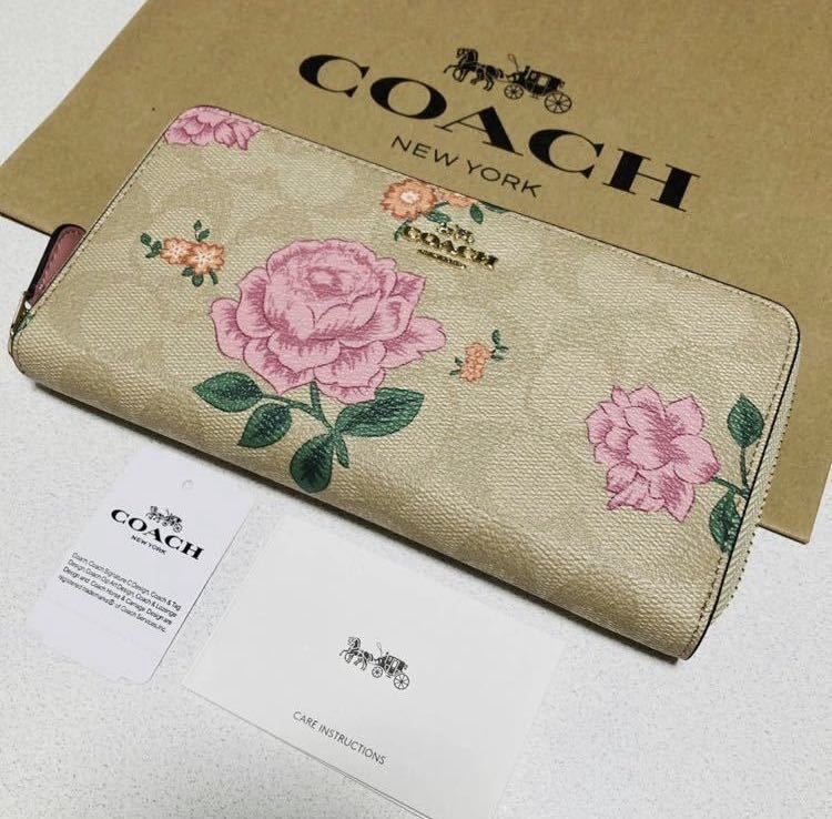 《新品未使用》コーチ/COACH ラウンドファスナー長財布 ◆花柄 バラ ローズ