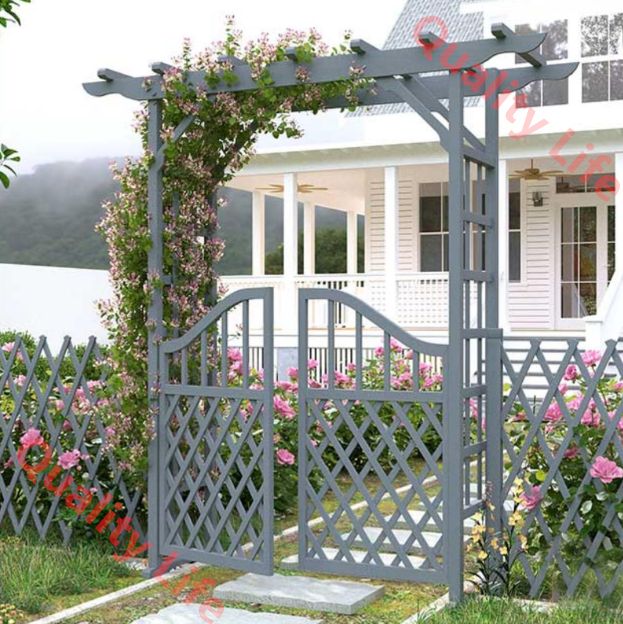 ガーデンアーチ ゲート付き屋外アーチトレリス 結婚式の装飾 登山植物 芝生パティオ パーティーパティオ用の耐久性のある木製アーバーパーゴラ Color Gray Size 160cm|63in
