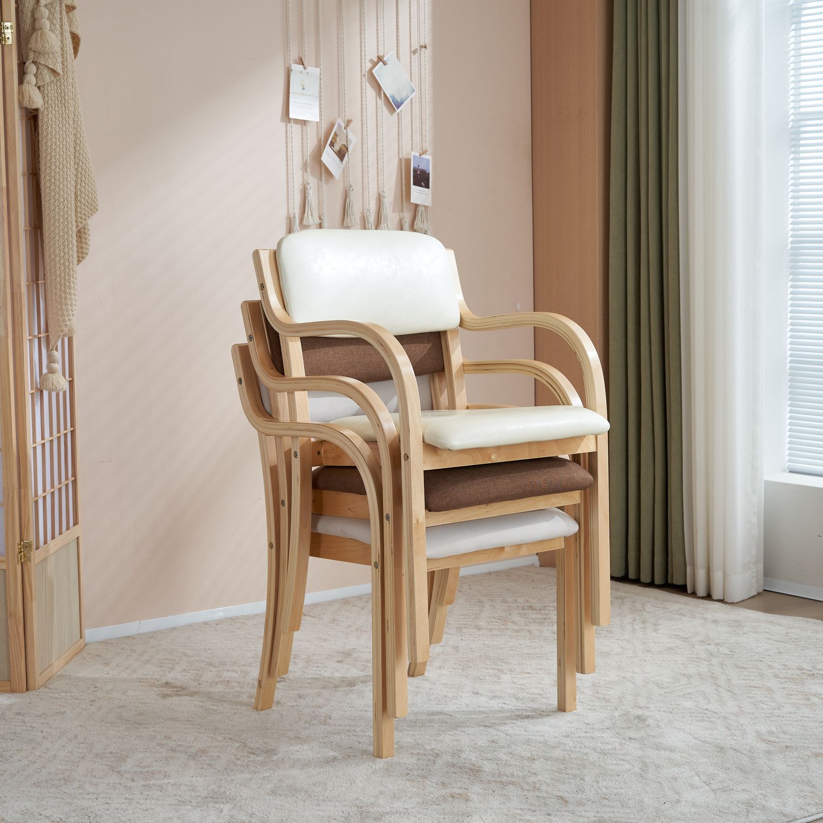 ベージュ ダイニングチェア PU 木製 椅子 完成品 介護チェア イス