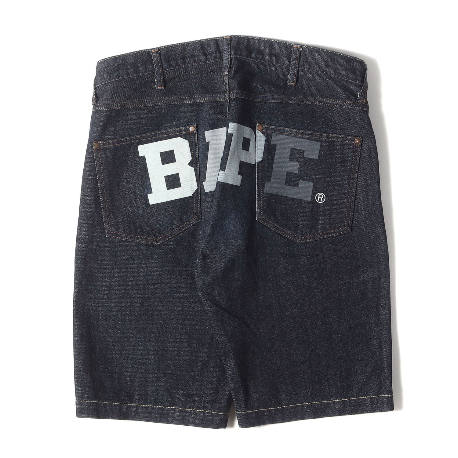 A BATHING APE ア ベイシング エイプ パンツ サイズ M | BAPEロゴ リジッド デニム ショーツ | インディゴ | ボトムス ショートパンツ メンズ