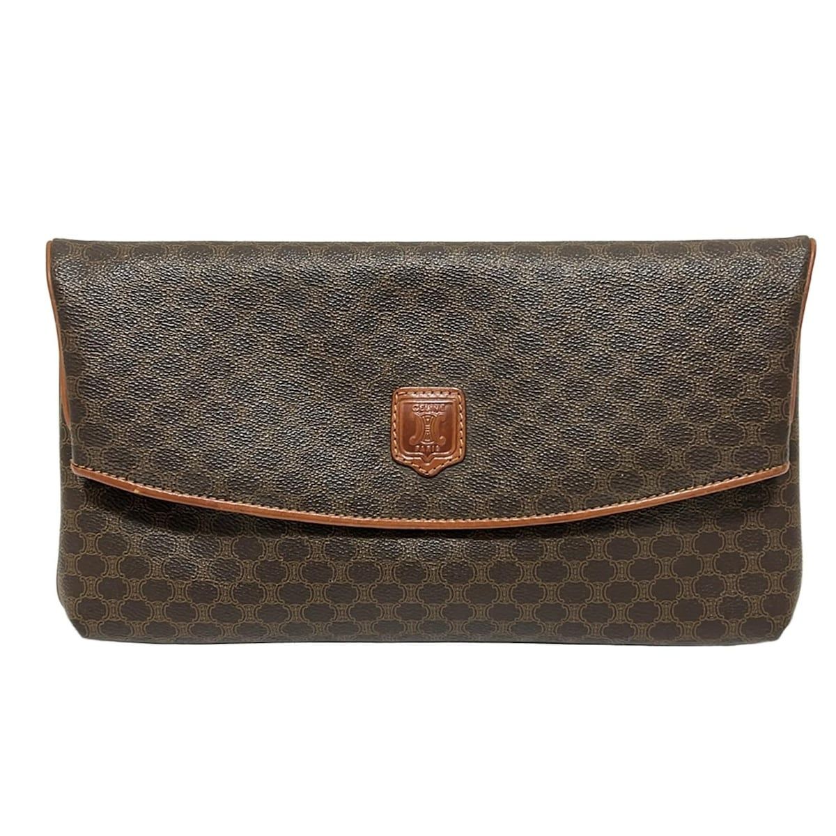 CELINE セリーヌ クラッチバッグ マカダム柄 ダークブラウン×ブラウン レザー