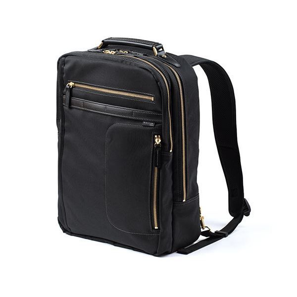 サンワダイレクト ビジネスリュック メンズ 自立 日本製 鎧布生地 ダブルルーム 18L ブラック 200-BAG166BK 1個