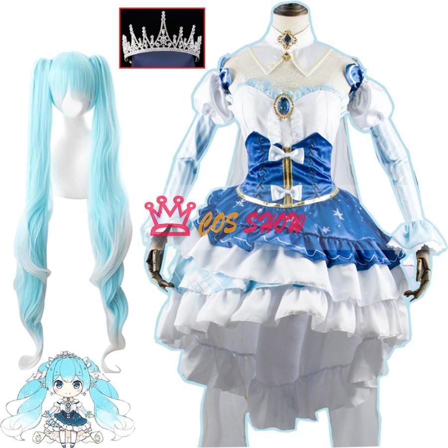 雪ミク 初音ミク VOCALOID 2019 Snow Princess プリンセス風 コスプレ衣装 cosplay 雪の王冠 ウィッグ追加 仮装 イベント 日常服 ステ