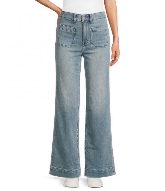 【送料無料】 ファレティ レディース デニムパンツ ジーンズ ボトムス Stretch Terry Wide Leg Patch Pocket Jeans Eastern Shore Wash