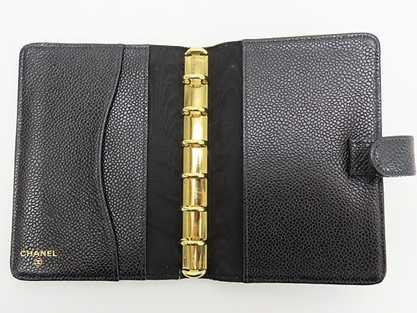 ランキング総合1位 美品 シャネル ココマーク キャビアスキン アジェンダPM 手帳カバー システム手帳 ブラック グレインドカーフスキン A13505