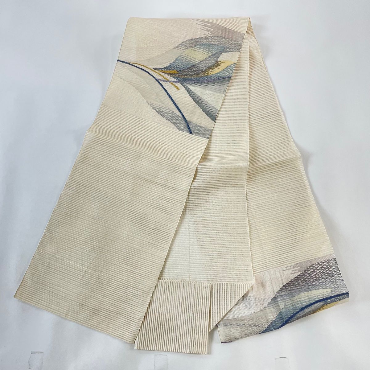 名古屋帯 美品 秀品 夏帯 絽 松葉仕立て 幾何学 ベージュ 正絹
