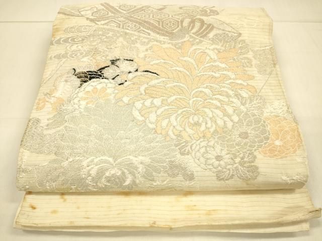 平和屋着物＊夏物 アンティーク 大正ロマン 丸帯 風景花文 正絹 逸品  