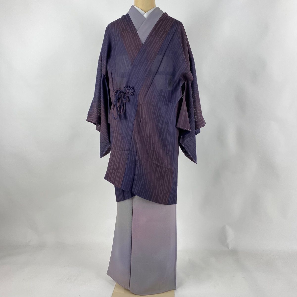 道中着 身丈108cm 裄丈67.5cm L 和装コート ぼかし オレンジ 正絹 美品  