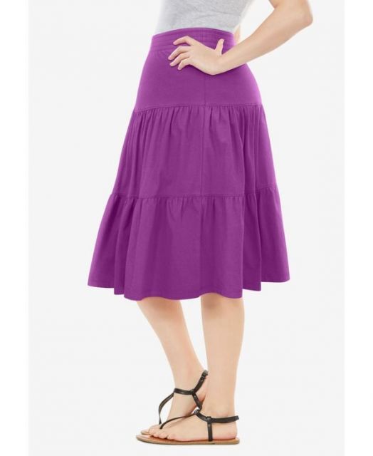 ウーマン ウィズイン レディース スカート ボトムス Women s Within Elastic-Waist Knit Tiered Skirt Purple magenta SIROKUMA-CORPORATION_COM