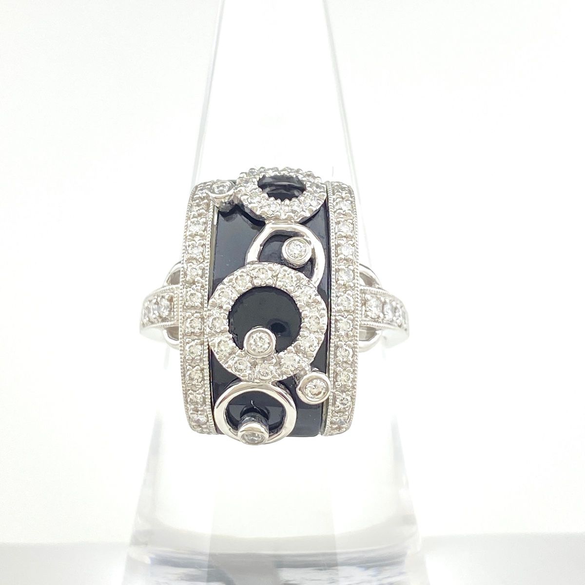 クイーン Queen オニキス デザインリング 指輪 メレダイヤ リング 15.5  