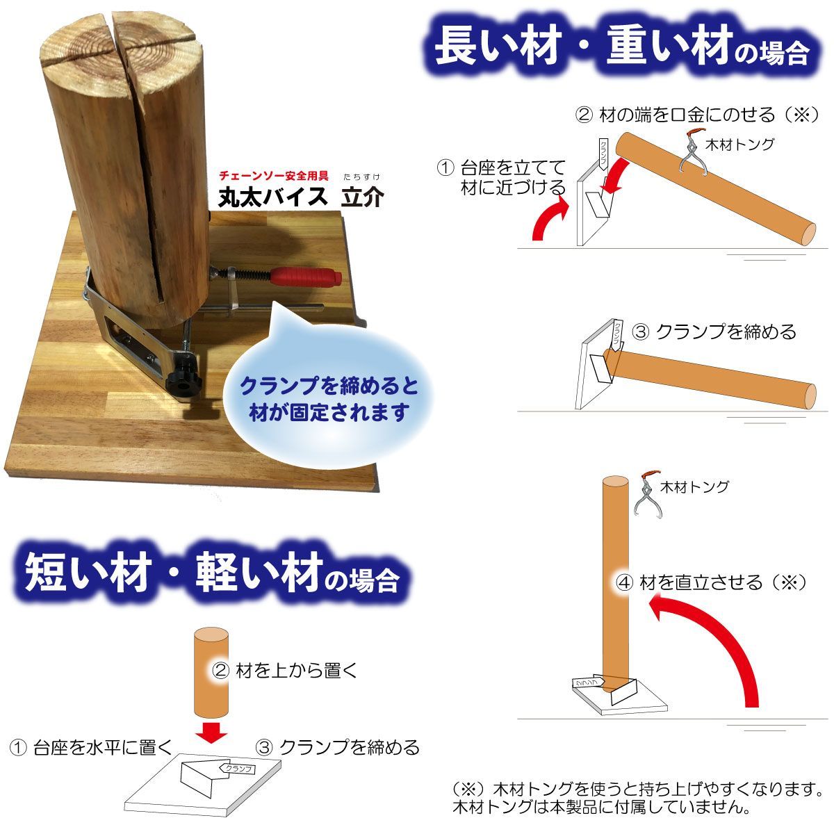 太朗助丸 たちすけ 丸太バイス 立介 木質台座 最大Φ28cm 地面に丸太を直立