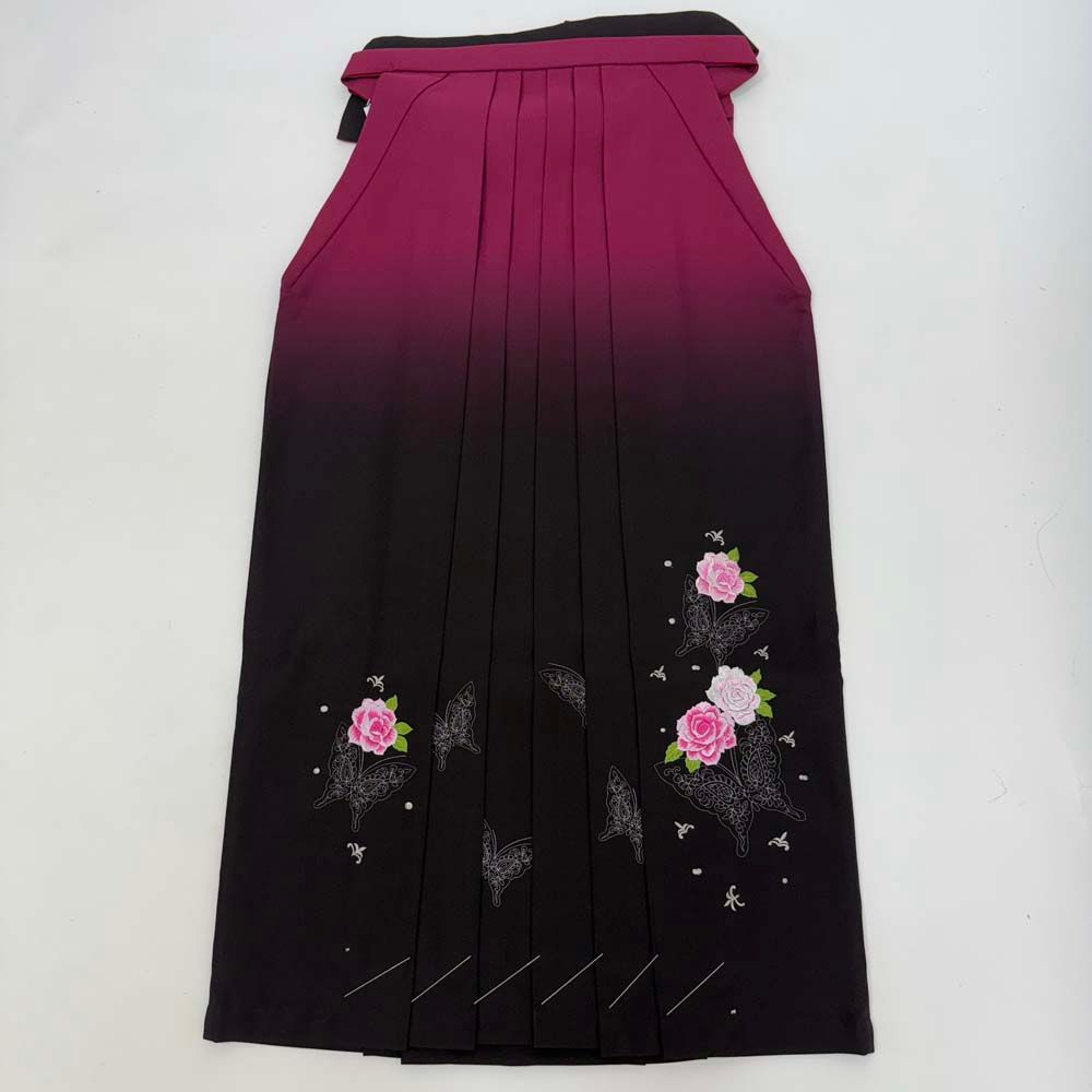 袴 2L size 紐下丈98.5cm 行灯袴 卒業袴 女性用袴 ぼかし 刺繍 エンジ ピンク 4752