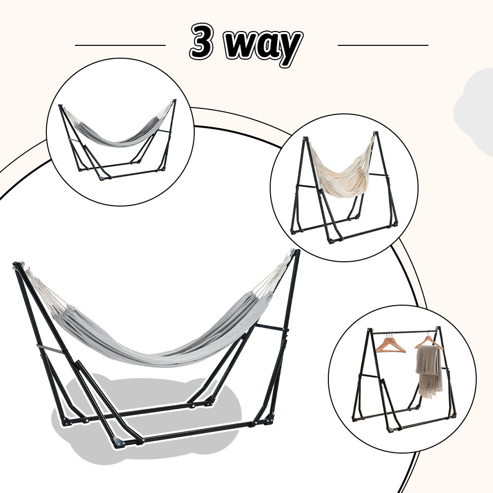 自立式ハンモック3WAYポータブル グレー×ホワイト チェア＆ハンガーフック付 ハンモック （グレーハンモック+ホワイトチェア） 自立式 3 way