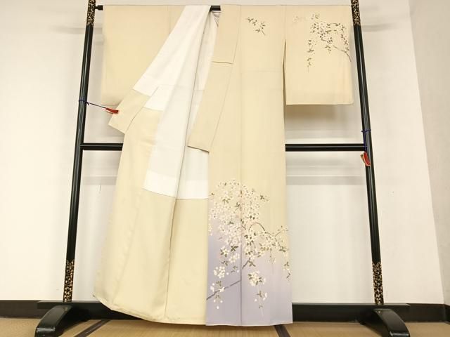 平和屋着物●十日町友禅　女流作家　遠田藤舟 　訪問着　枝桜　暈し染め　金彩　正絹　逸品　AAAU8378zg 平和屋着物○十日町友禅 女流作家 遠田藤舟 訪問着 枝桜 暈し染め 金彩