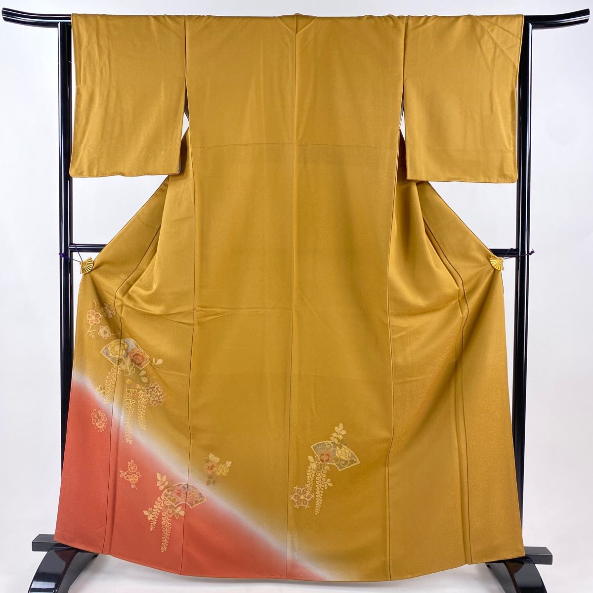 付下げ 身丈164cm 裄丈65.5cm M 袷 葉 箔 茶紫 正絹 美品 秀品 【中古  