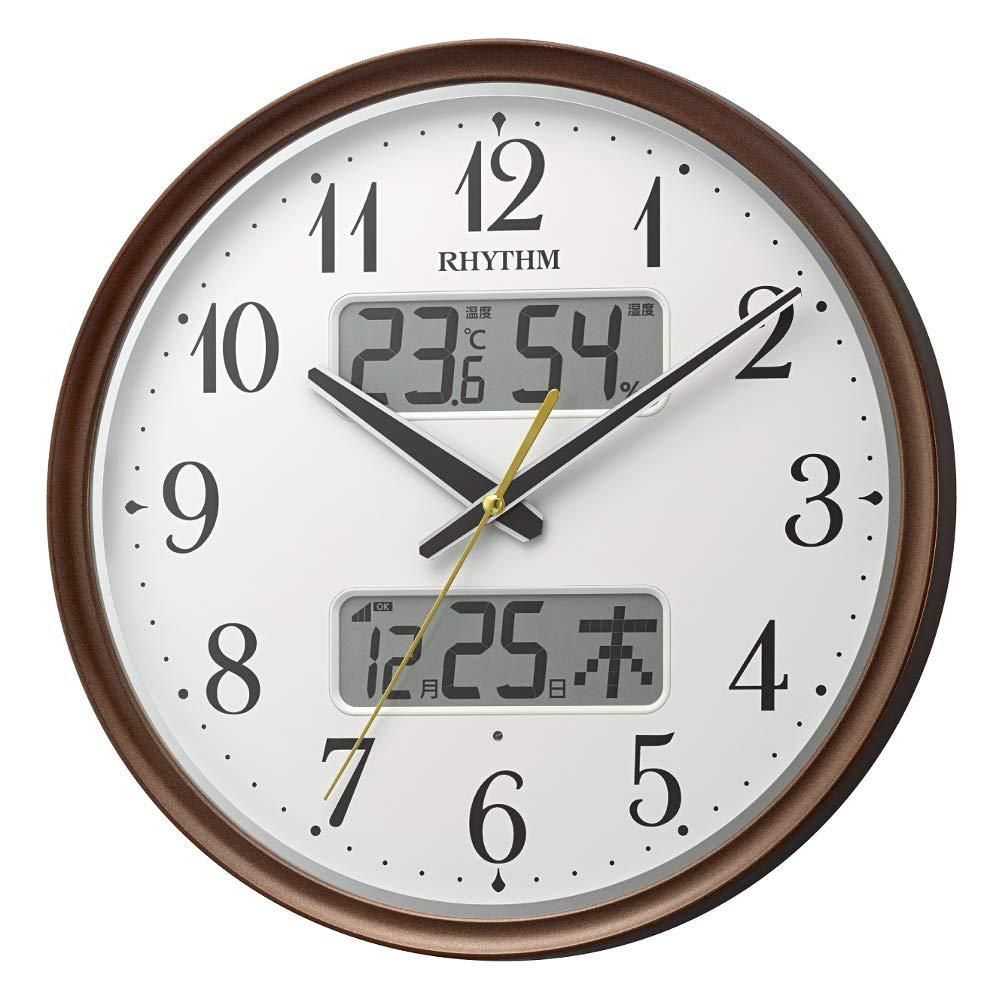 4営業日で発送 リズム時計工業 Rhythm 8FYA04SR06 CITIZEN 電波掛時計 暗所自動ライト点灯 温度 湿度表示付 フィットウェーブリブA04 8FYA04SR06 茶メタリック