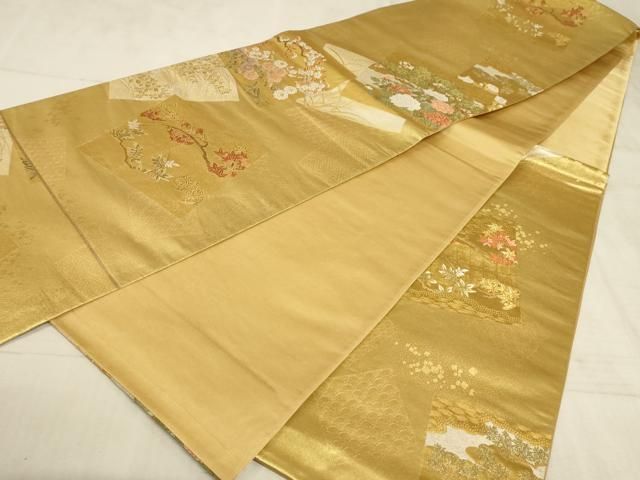 9412］袋帯 美品 色紙重ね 唐織 草花舞鶴 六通 正絹 着物の通販｜ラクマ