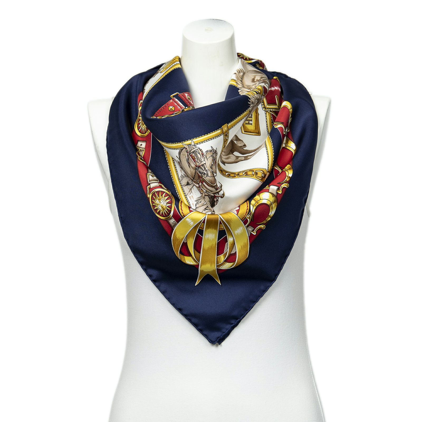 HERMÈS シルクスカーフ 青・赤