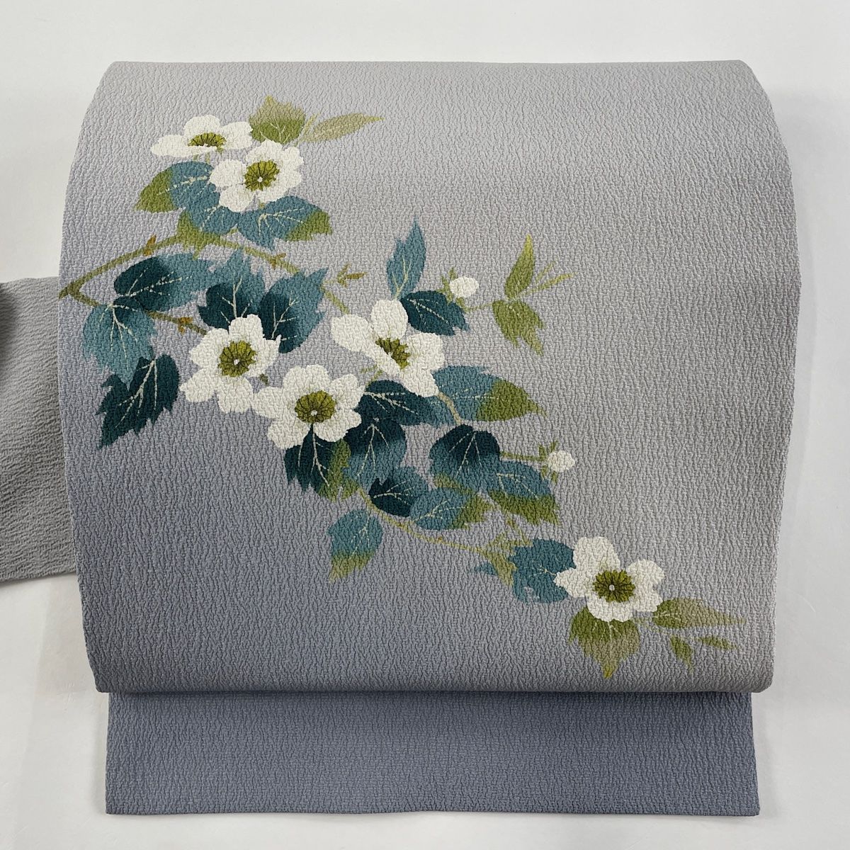 バイセル 着物 美品 名品 袋帯 緑 二代目清次郎 牡丹 草花 ぼかし 箔 お太鼓柄 正絹 ☆☆☆☆ 小紋 身丈158cm 裄丈63.5cm S 袷 二代目清次郎 落款あり 桜 はなびら