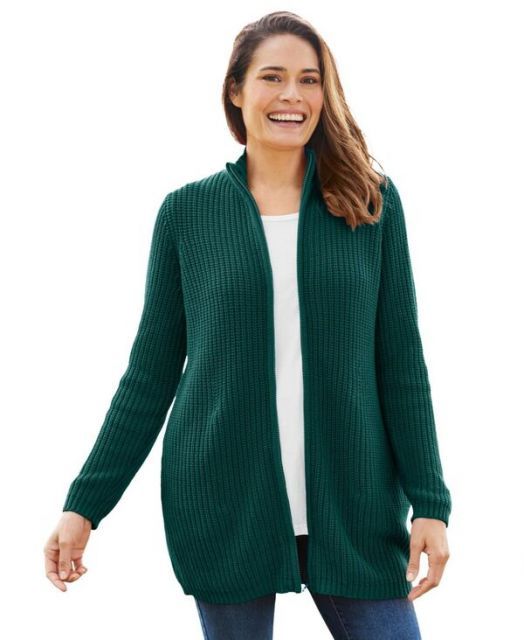 送料無料 ウーマン ウィズイン レディース ニット セーター アウター Plus Size Zip Front Shaker Cardigan Emerald green