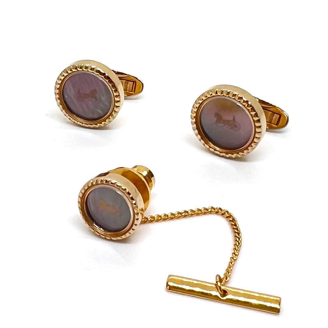 美品☆ CELINE セリーヌ カフス タイタックピン 馬車 シェル 美品☆ CELINE セリーヌ カフス タイタックピン 馬車 シェル