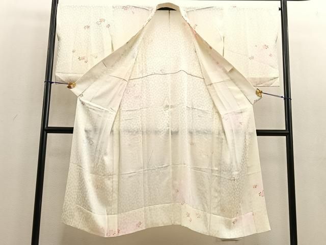 【京かんざし】245★即決送料無料★長襦袢　桜文　紋綸子　半衿刺繍　無双　袖丈：56 cm 平和屋着物□長襦袢 無双仕立て 舞桜文 半衿刺繍 正絹 逸品 BAAU4281mz