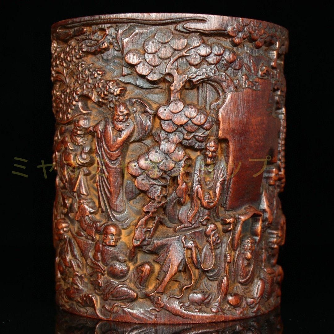 竹 彫刻 十八羅漢筆箱 書道具 文房具 現代 置物 WWW_IBETON_RU