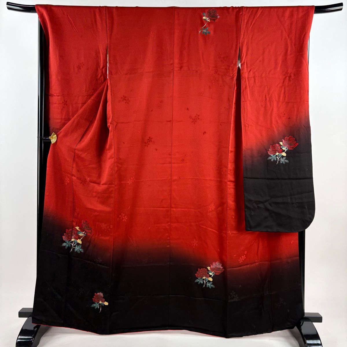 美品 薔薇 銀通し 染め分け 金彩 逸品 振袖 フルセット 振り袖 美品銀通し