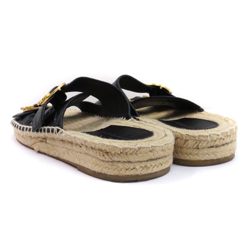 トリーバーチ TORY BURCH サンダル エスパドリーユ レザー 麻 黒  