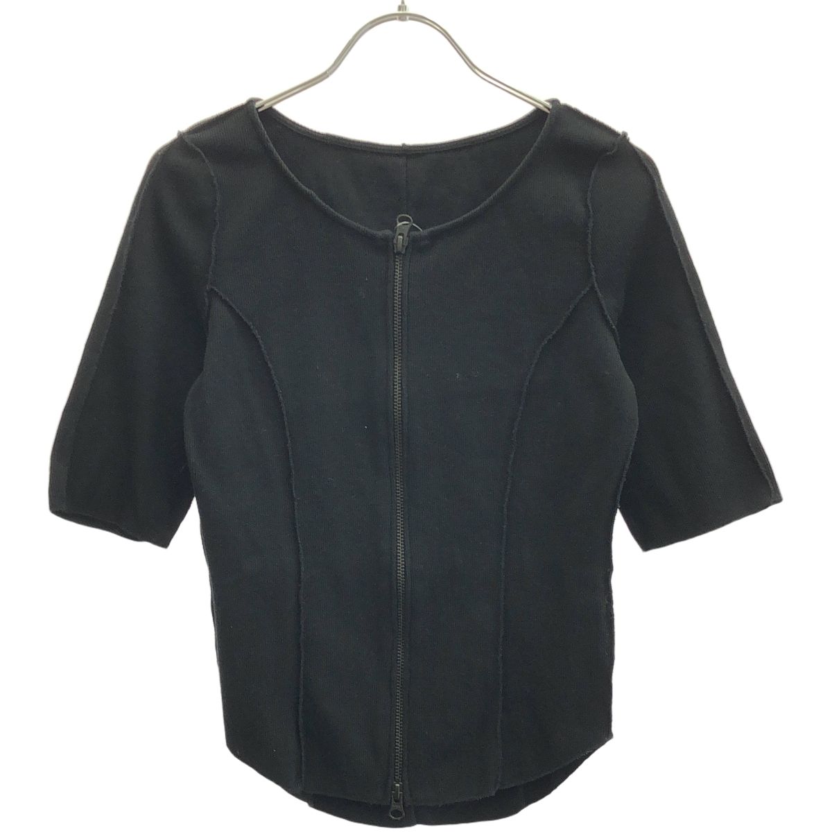 STUDIOUS - STUDIOUS ステュディオス 24AW ハーフスリーブジップアップリブトップス カーディガン 124321011 ブラック F STUDIOUS ステュディオス 24AW ハーフスリーブジップアップリブ