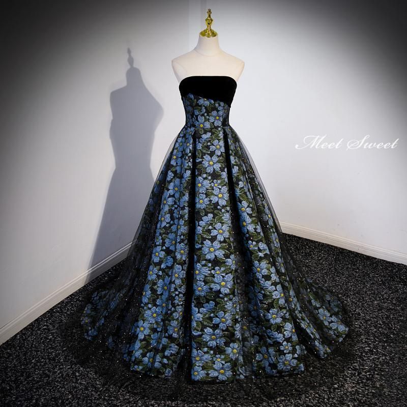 ドレス 編み上げ 花柄 ビスチェ ベアトップ ロングドレス 結婚式 二次会 発表会 演奏会 ウェディングドレス ウエディングドレス プリンセス Aラインドレス