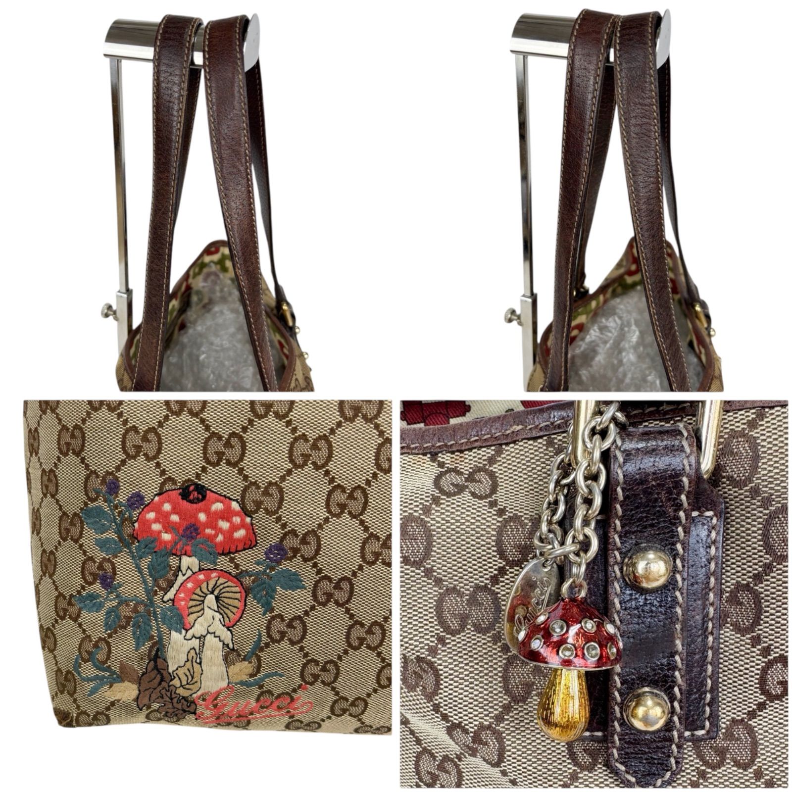 グッチ GUCCI トートバッグ GGキャンバス キノコ 刺繍 キノコチャーム