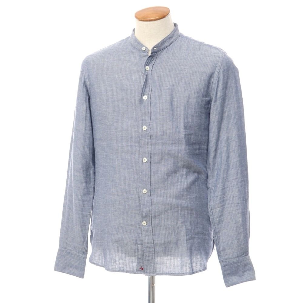 【中古】グランシャツ Glanshirt コットン バンドカラー カジュアルシャツ ネイビー【サイズ40】【メンズ】