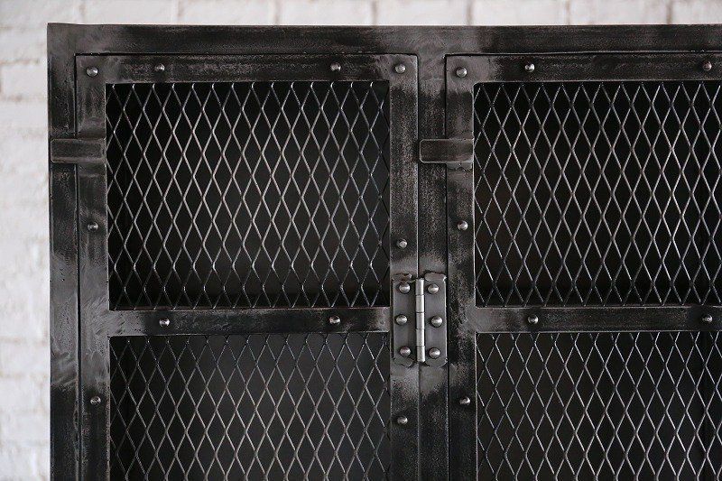 2ドア メッシュロッカー チェスト キャビネット スチールラック メタル