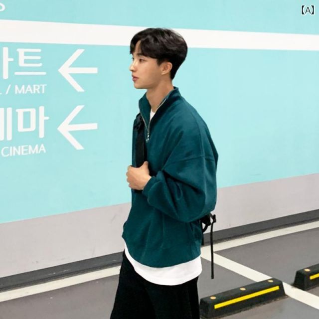 秋冬 コーデ メンズ  服 シンプル ファッション オシャレ 大人 かっこいい 大きいサイズ ストリート 紳士服  ハーフ ジップ スウェットシャツ スタンドカラー プルオーバー トップス ジャケ