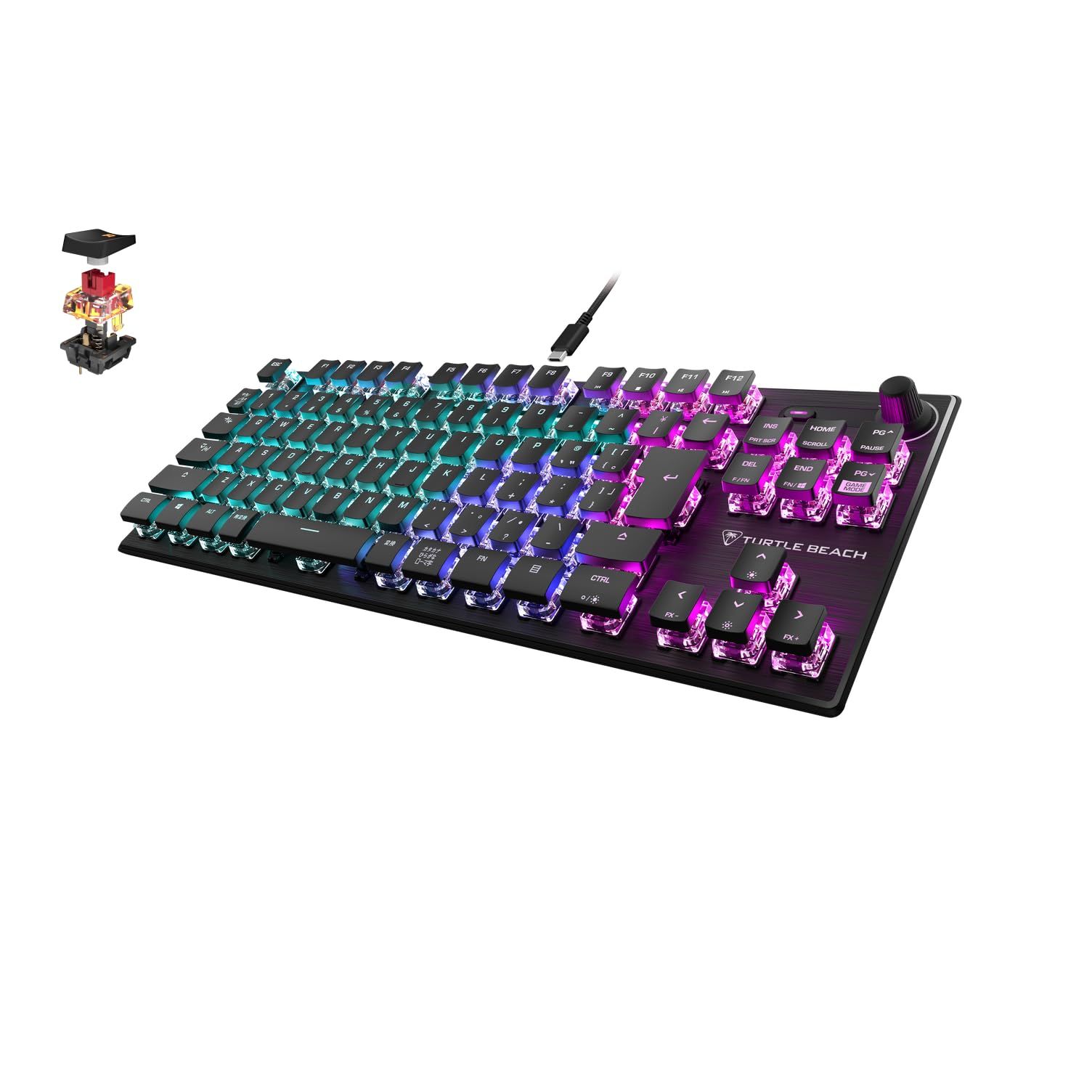TURTLE BEACH ゲーミングキーボード Vulcan TKL AIMO JP 日本語配列 有線 ブラック|黒 メカニカル リニア テンキーレス スピード重視 薄型軽量キーキャップ RGBライティングボリュームダイヤル Windows 10以降 単品