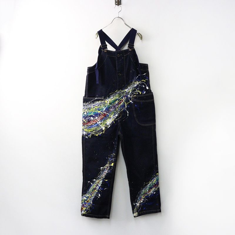 ゴーヘンプ GOHEMP ペンキデザイン デニム サロペット 28|ネイビー インディゴ 藍染 オーバーオール 2400014351811