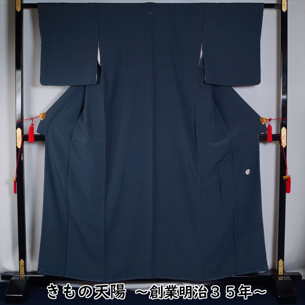 色無地 未使用品 濃い目のスレートグレー色系無地 丸に木瓜花菱