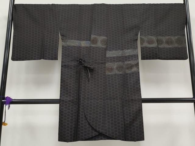 平和屋着物 上 道中着 ロング丈 紗袷 動物花絵皿文 黒紅色地 CYAA3360s5