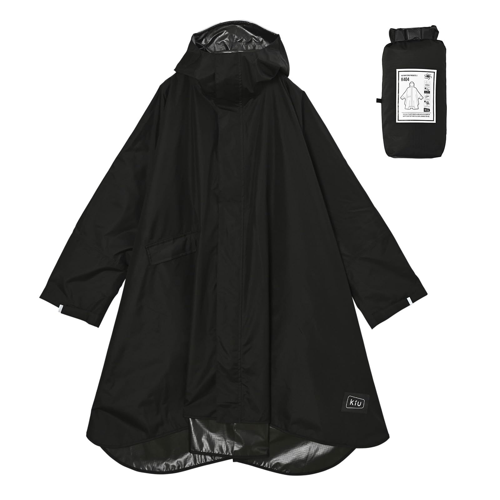 キウ スタンダードレインポンチョ 2ND STANDARD RAIN PONCHO - 2ND 防水 撥水 はっ水 耐水 豪雨対応 雨対策 大雨 台風 梅雨 レインコート スリーブポンチョ 雨具 雨ガッパ 雨合羽 袖付き 収納袋 ポケット お ブラック