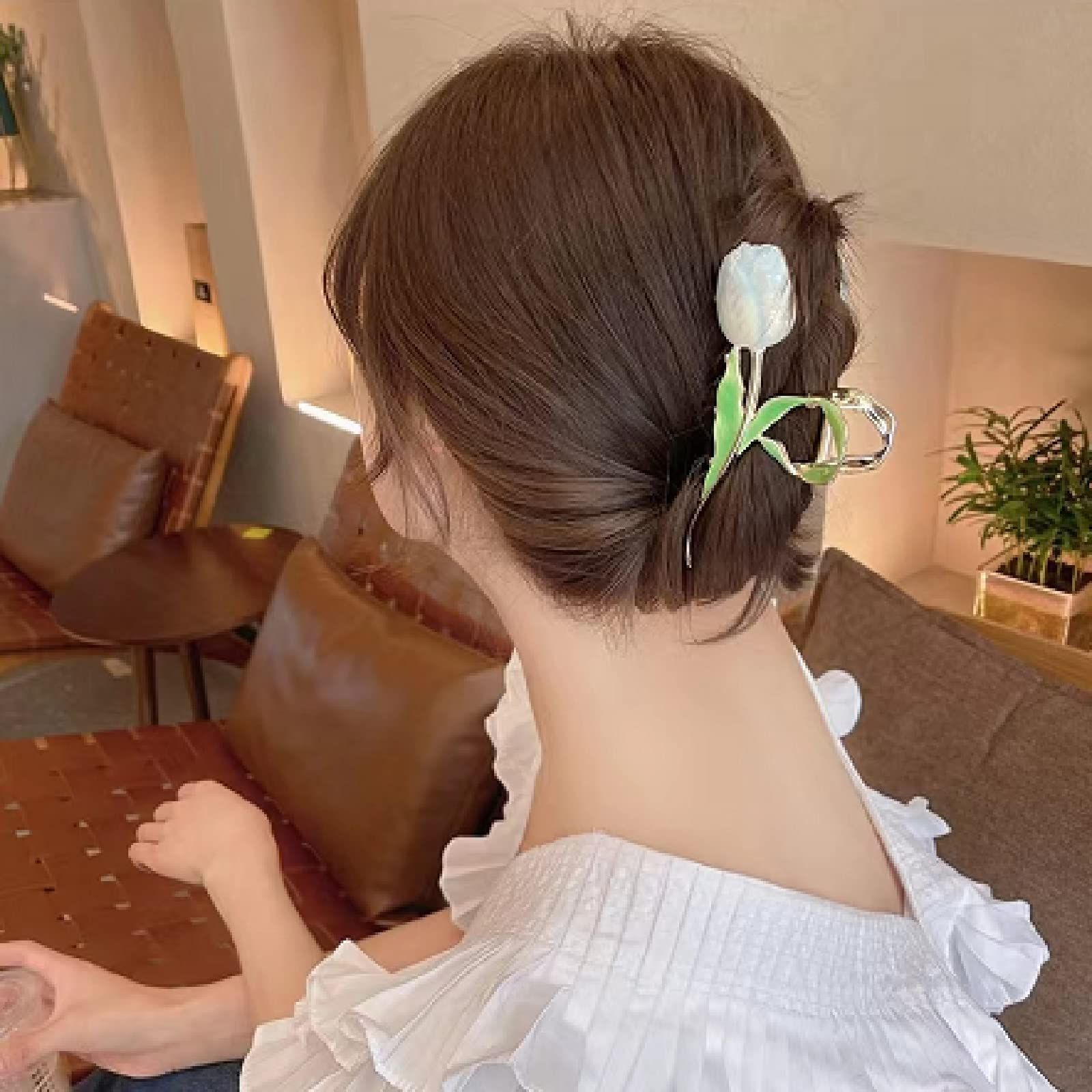 オフィス おしゃれ 韓国風 大きめ 贈り物 クリップ 髪飾り レディース用 髪留め ヘア シンプル 青いチューリップ ヘアクリップ バンスクリップ HAPVITAL