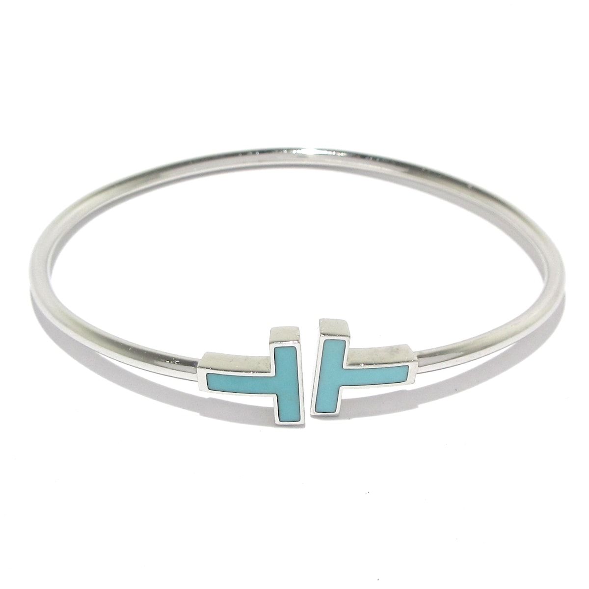 TIFFANY-Co. ティファニー バングル Tワイヤー ブレスレット K18WG×ターコイズ