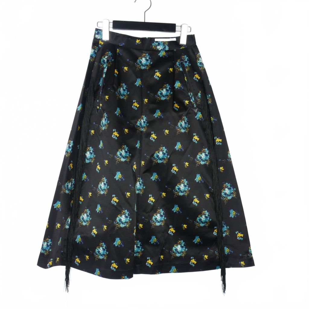 トーガ TOGA フリンジ フラワープリント フ スカート 34 黒 ブラック TP62-FG228