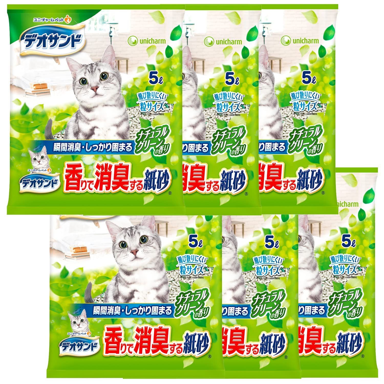 まとめ買い デオサンド 猫用 サンド 香りで消臭する 紙砂 ナチュラルグリーンの香り 30L 5L×6 おしっこ ペット用品 ユニチャーム