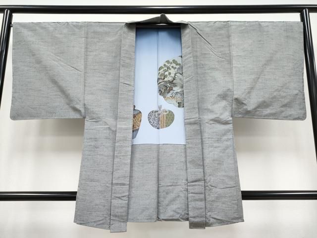 平和屋着物 上 男性 本場真綿絢結城紬 アンサンブル 長襦袢セット スーパーキング 色無地 薄鈍色地 証紙付き s 5