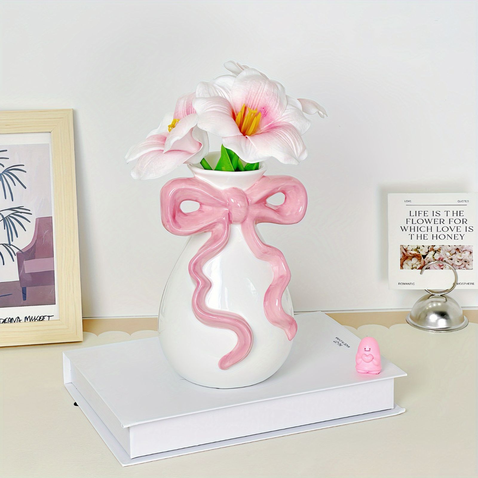 花瓶 花びん セラミック おしゃれ バラの花柄 オシャレ 2種類